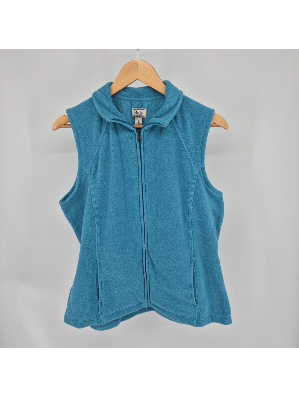 G H. Bass Womens Large Blue Fleece Vest Sleeveless Full Zip Stretch